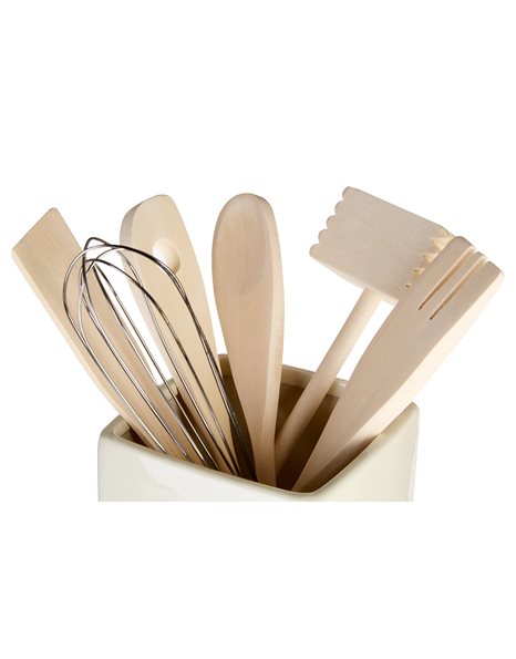 Premier Housewares Cutlery Organiser / Utensils Holder / Cutlery Holder / Kitchen Utensils Holder / Stoneware Cutlery Caddy - White,H15 x W11 x D11cm