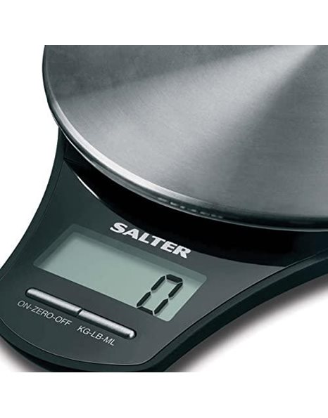 Salter 1035 SSBKDR Digital Kitchen Scale – Electronic Baking Scale with Stainless Steel Platform, Accurate Food Weighing Scales, 5KG Maximum Capacity, Measure Liquids, Add & Weigh/Tare Function, Black