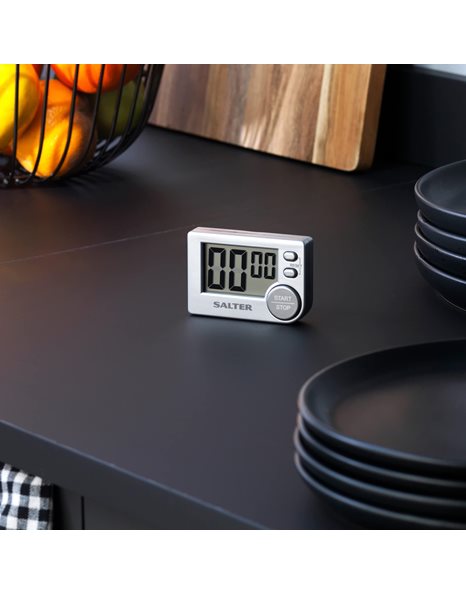 Salter 397 SVXR Electric Kitchen Timer - Digital Stopwatch, Memory Function, Magnetic/Self Standing, Stick on Fridge, Count Up/Down, 99 Min 59 Sec, Beeper Sound, Start/Stop Button, Grey, 5.2 x 7.6cm