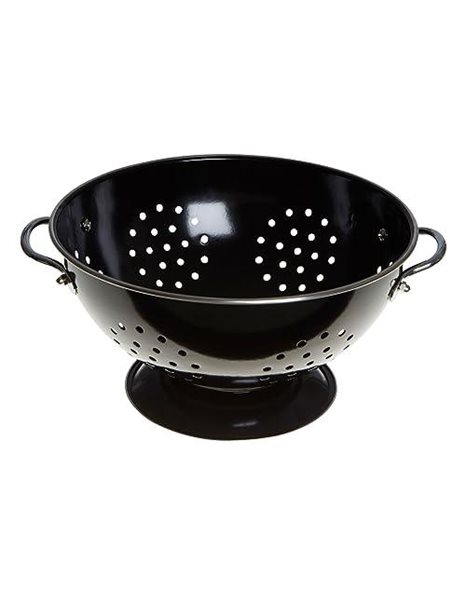 Premier Housewares 508557 Enamel Retro Colander Bowl Stainless Steel Pasta Strainer Black Rice strainer for Cooking Sives for Cooking Pasta Drainer, H13 x W23 x D23cm