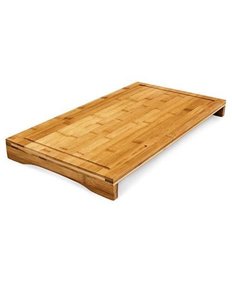 Relaxdays Bamboo Chopping Board, Size: 4.5 x 52 x 29 cm, Wooden Cutting Board, Serving Board with Juice Groove and Counter Edge, Brown