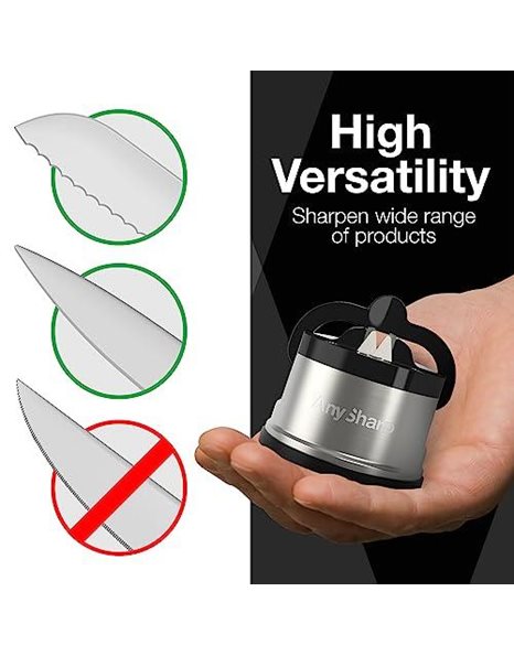 AnySharp Pro Metal Worlds Best Knife Sharpener with Suction, Brushed Metal