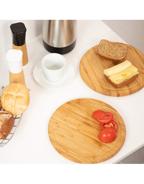 Relaxdays 10022152_305, Natural Breakfast Set of 4, 25 cm, Robust Kitchen Cutting Board, Serving Tray, Chopping, Platter, Round, Bamboo