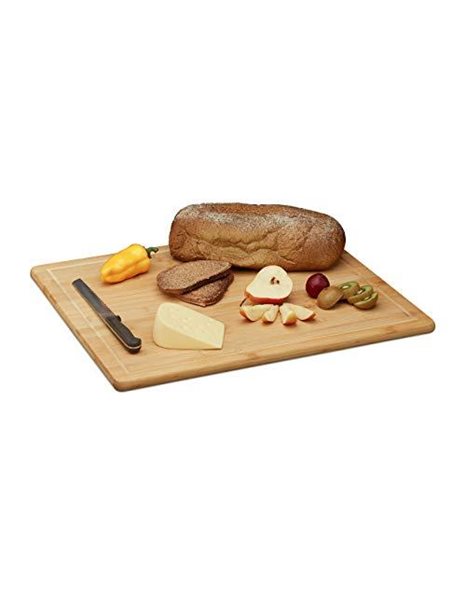 Relaxdays Natural Bamboo Chopping & Serving Board, Kitchen Chopping Board with Juice Rim, HWD: 2 x 56.5 x 50 cm