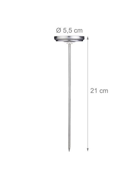 Relaxdays Analogue Insert Meat Thermometer, Stainless Steel BBQ Cooking Probe, 20 cm