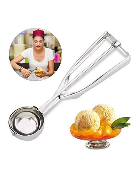 Relaxdays ice cream scoop stainless steel, with trigger, for ice cream, fruit, biscuit dough, large balls ? 50 mm, ice ball shaper, silver, 1 piece