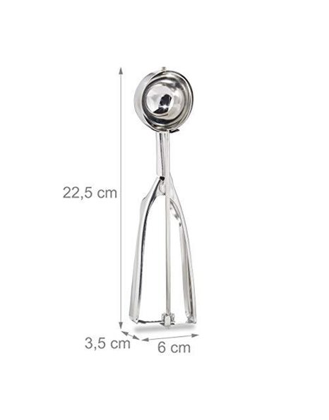 Relaxdays ice cream scoop stainless steel, with trigger, for ice cream, fruit, biscuit dough, large balls ? 50 mm, ice ball shaper, silver, 1 piece