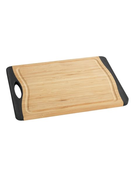 WENKO Bamboo Chopping Board Non-Slip M - Kitchen Board, Chopping Board with Juice Groove and Handle, Blade Cleaning, Bamboo, 28.5 x 1.5 x 20 cm, Brown