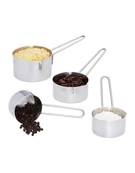 Relaxdays 4-Piece Measuring Cup Set, Stainless Steel Jugs with Handle, Dishwasher-Safe & US Size with Markings; Silver