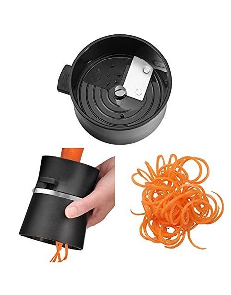 WMF Gourmet Spiral Cutter with Strainer Holder 14 cm Manual Vegetable Noodles Zoodle Maker Strips and Spirals Black