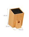 Relaxdays Knife Block, Storage for Blades, Universal Holder, Bristle Insert, Bamboo Rack, Without Knives, Natural/Black, 25 x 14.5 x 22 cm