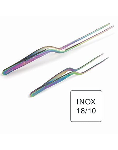 Lacor - 62875 - Rainbow Precision Kitchen Tweezers, 18/10 Stainless Steel, Non-Slip Handle, Maximum Quality, Length 16 cm, Iridescent