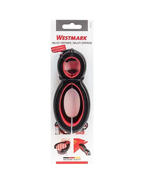 Westmark Multi-Opener, Rubberised inner surface, 14 x 6 cm, Stainless Steel/Plastic, Black/Red, 10552270