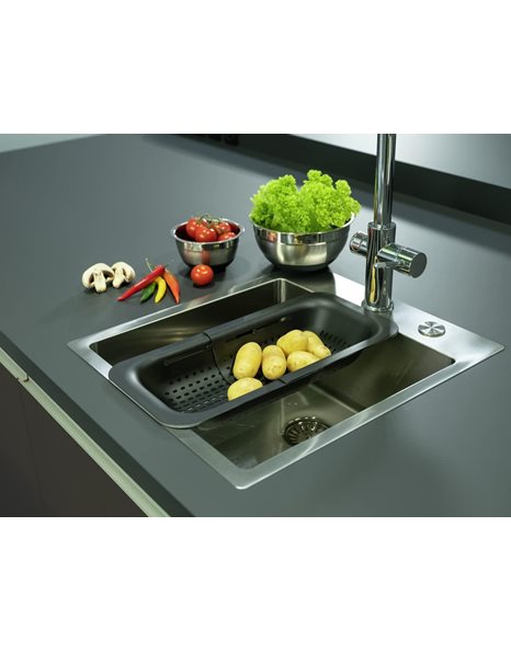 WENKO Sivo Sink Strainer Black for Clean and Hygienic Work, Polypropylene, 37-50 x 7 x 20 cm