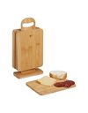 Relaxdays Chopping Boards with Stand, Set of 6, Cutting Mats, 22 x 16 cm, Bamboo, Kitchen Food Preparation, Natural, 32.5 x 16 x 7 cm