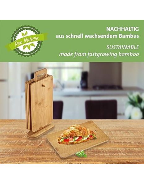 Westmark Breakfast Board Set – 6 Bread Boards incl. Holder, Boards for Breakfast and Dinner, Also Ideal as Cutting Boards or Serving Plates – Bamboo, 7 pcs.