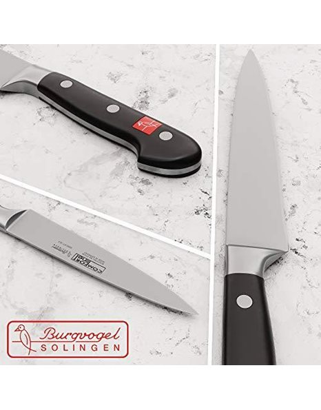 Burgvogel SOLINGEN, Comfort Line, Sharp Carving Knife, Forged, 18 cm, Stainless, Dishwasher Safe, Narrow Chefs Knife, high Quality, Riveted, Black