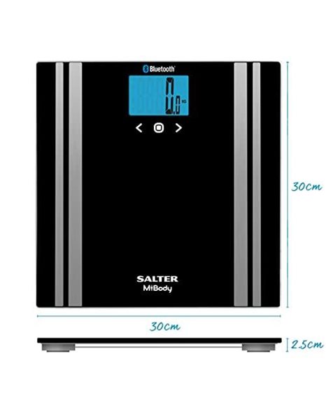 Salter 9159 BK3R Health Premium Bluetooth Smart Bathroom Analyser Scale, Measures Weight, Body Fat/Water, Muscle/Bone Mass, BMI/BMR, 4 User Memory, Connect to Smartphone using Mi Body App, Black