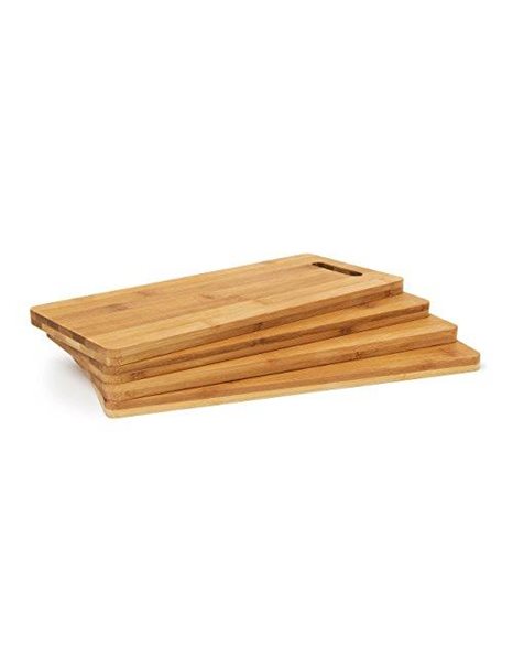 Relaxdays Cutting Board Bamboo With Handle: 1.5 x 35 x 15 cm also as Breakfast Or Serving Boards Set of 4 Wooden Chopping Kitchen Double-Sided Four Blade-Protective Boards, Natural Brown