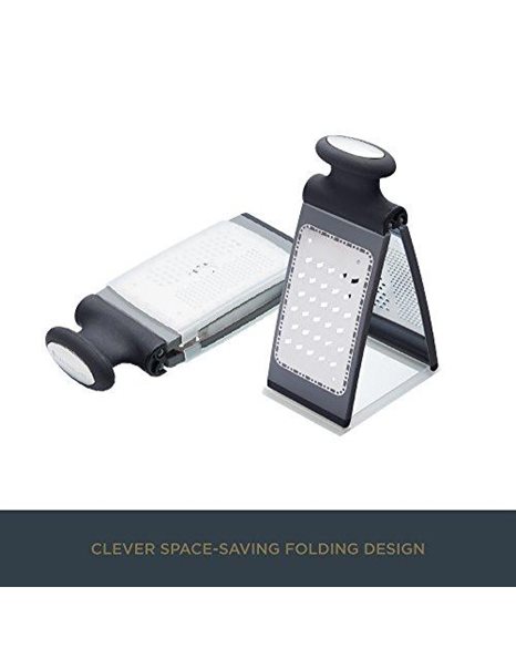 MasterClass Smart Space 3-Way Fold-Flat Stainless Steel Cheese Grater - Black