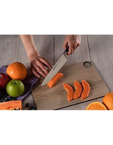 ARCOS Chef Knife 8 Inch Stainless Steel. Professional Cooking Knife for Cutting Fish, Meat and Onion. Ergonomic Polyoxymethylene Handle and 200mm Blade. Series Riviera. Color Black