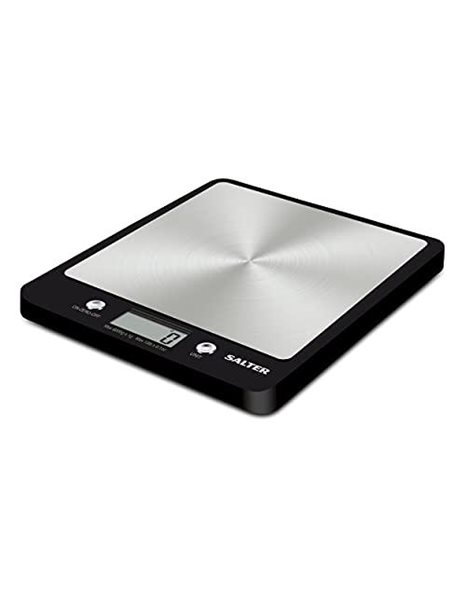 Salter 1241A BKDR Premium Evo Electronic Scale - Ultra Slim, Stainless Steel Platform, Hygienic/Easy Clean, Add & Weigh, Measures Liquids/Fluids, Kitchen Cooking , Baking, 6 Kg Max Capacity, Black