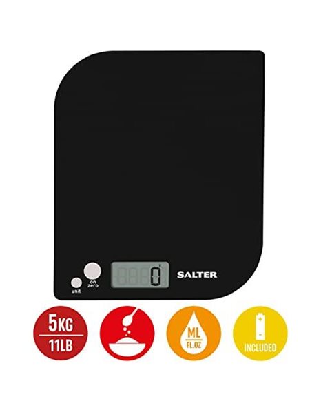 Salter 1177 BKWHDR Leaf Electronic Kitchen Scale – Digital Baking Scale, 5 kg Capacity, Food Scale, Add & Weigh Tare Function, Measure Liquids, Slim Platform, Easy Read Display, Metric/Imperial, Black