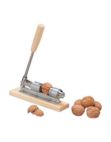 Relaxdays Retro Wooden Nutcracker, Adjustable, Nut Opener, Lever, Metal, Silver/Natural