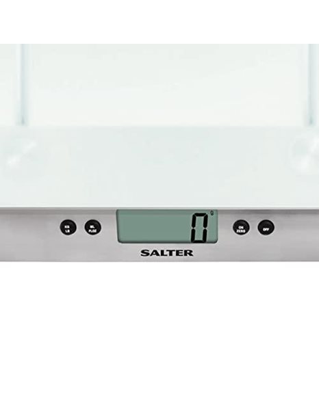 Salter 1242 WHDR Electronic Kitchen Scale - XL 10kg Capacity, Frosted Toughened Glass, Easy Read LCD Display, Add & Weigh/Tare Function, Measure Liquids/Fluids, Metric/Imperial, 15 Year Guarantee
