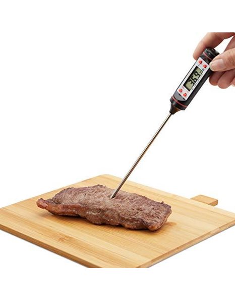 Relaxdays Digital Kitchen Cooking Meat Digital, Container with Hanger, LCD Display, Oven, BBQ, Stainless Steel Probe, Silver/Black