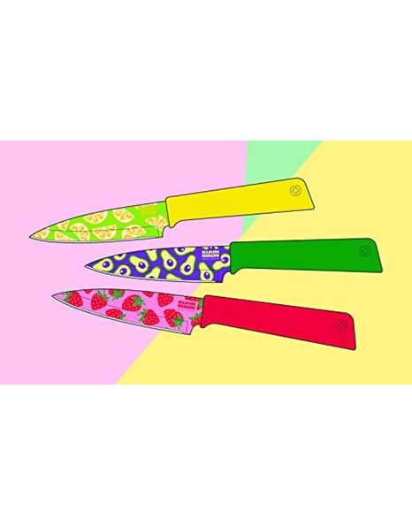 Kuhn Rikon 20492 Funky Fruit Avocado COLORI+ Non-Stick Straight Paring Knife with Safety Sheath, Stainless Steel, 19 cm,