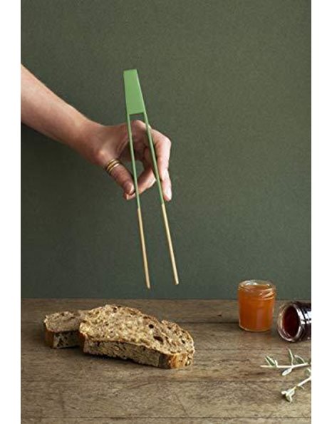 Pebbly NBA162 Toast Tongs, Bamboo, Non-Magnetic Sage Green, 24 cm