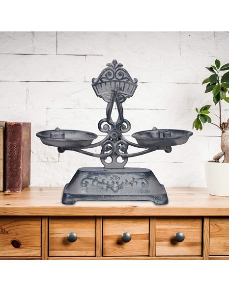 Relaxdays Ornament, Antique Look, Vintage Double Scale, 3 Weights, Kitchen Countertop, Cast Iron, Grey/Black, 24 x 27 x 10.5 cm