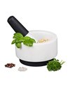 Relaxdays 10029962 Pestle, Spices, Herbs, Polished Stone Mortar, O 14 cm, Marble, White