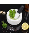 Relaxdays 10029962 Pestle, Spices, Herbs, Polished Stone Mortar, O 14 cm, Marble, White