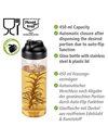 WENKO Flip oil & vinegar bottle, 450 ml, automatic closure after dispensing the desired portion thanks to auto-flip function, glass bottle with lid made of stainless steel & plastic, O 6 x 20 cm