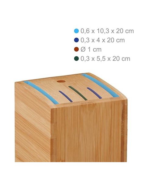 Relaxdays Knife Block, Storage for Wide Blades, Universal Holder, 21 x 11 x 22 cm, Bamboo Rack, Without Knives, Natural
