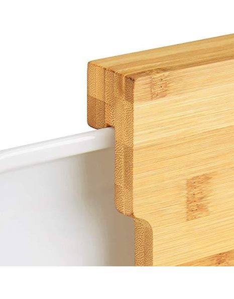 Relaxdays 10022771 Bamboo Board, Pull-Out Tray for Cuttings, Food-Safe, HWD: 3x30x25 cm, Natural/White