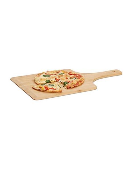 Relaxdays Bamboo Pizza Peel, 50 x 30 cm, Bakers Paddle, Rounded Edges, With Handle, Wooden Shovel, Natural