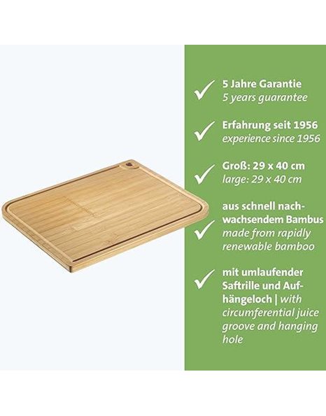 Westmark Cutting Board – Wooden Chopping Board with Juice Groove for Easy Cutting of Food – Bamboo, 40 x 29 cm
