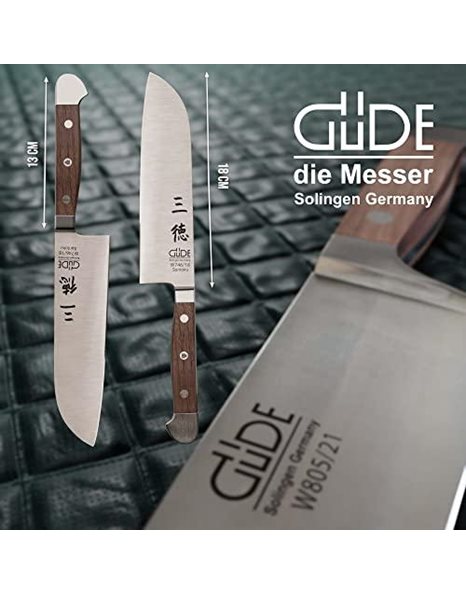 Gude Solingen - Santoku Knife Forged, 18 cm, Walnut Wood, Alpha-WALNUSS - Double Bolster, Handmade Germany