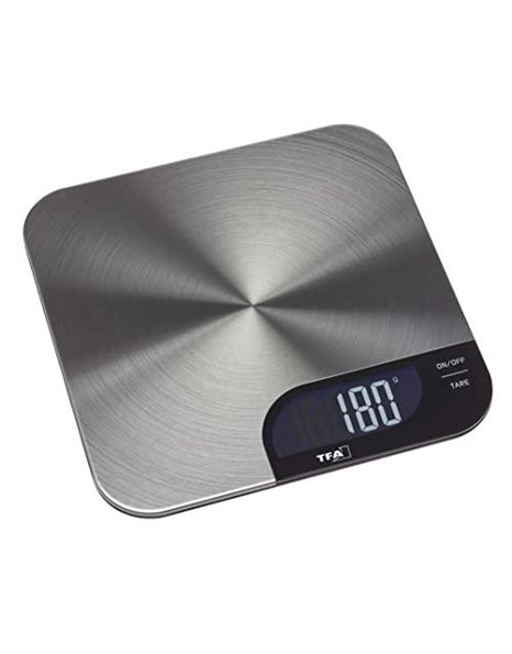 TFA Dostmann 50.2006.60 Digital Kitchen Scales, Easy to Clean, Tare Weighing Function, Non-Slip Stand, up to 5 kg, Stainless Steel