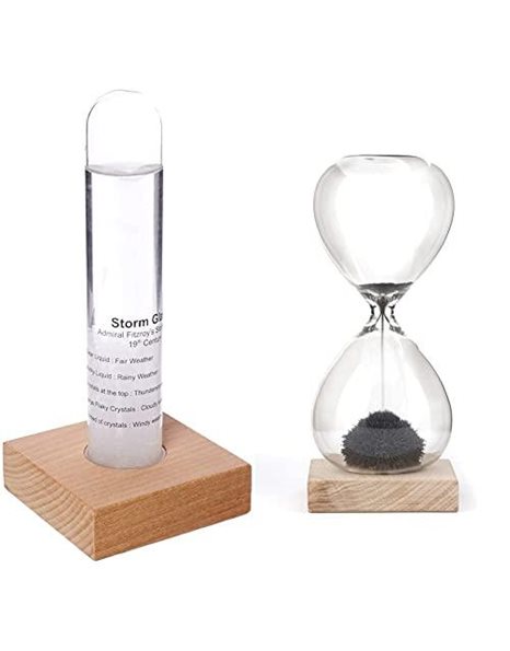 KIKKERLAND Storm Glass Barometer with Beech Wood Base & Magnetic 1 Minute Hourglass