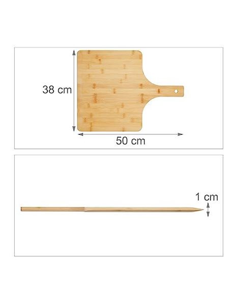 Relaxdays Pizza Tray, Set of 2, Size 50x38 cm, Square, Shovel, Spatula, Bamboo Wood, Bread, Baker, Tool, Paddle, Natural, 100%, 1 x 50 x 38 cm