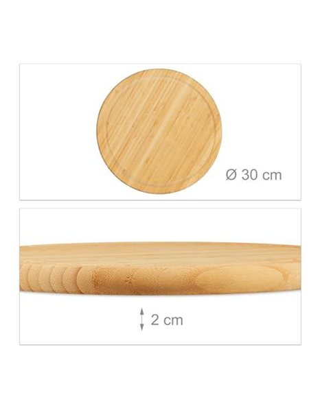 Relaxdays Wooden Board, Set of 3 Breakfast Plate, Round, Cutting, Chopping, Made of Bamboo, O 30 cm, Snack, Natural, 2 x 30 cm