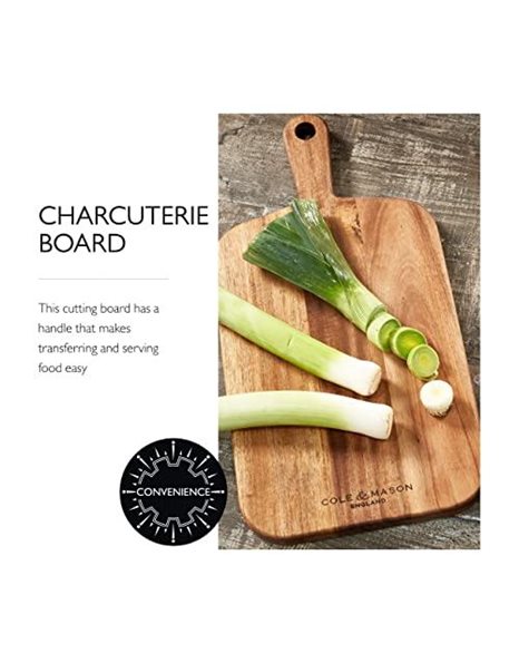 Cole & Mason H722131 Barkway Small Chopping Board with Handle, Wooden Board/Cutting Board/Serving Board, Acacia Wood, (L)420 mm x (W)210 mm x (D)20 mm, Not Suitable for The Dishwasher
