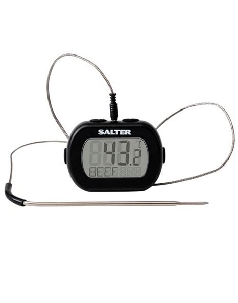 Salter 515 BKCR Leave-In Digital Meat Thermometer – Temperature Probe for Air Fryers, Food Thermometer for Kitchen, BBQ, Jam & Deep Frying, Pan Clip, 0.1°C Graduations, Stainless Steel Probe, Black
