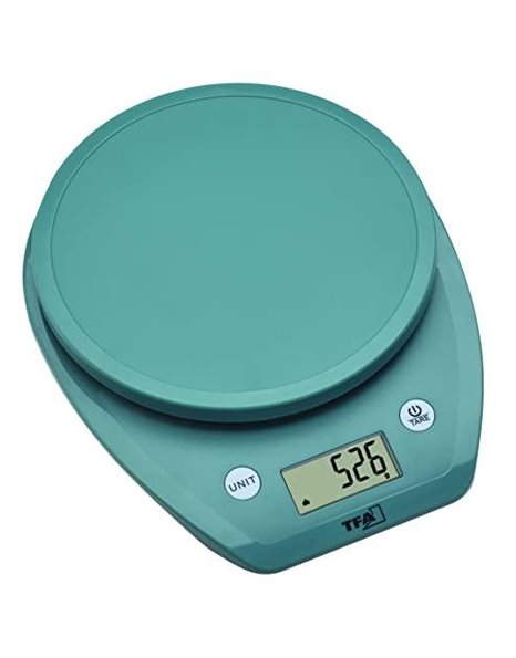 TFA Dostmann Mochi 50.2007.20 Digital Kitchen Scales with LCD Display, Volume Calculation for Milk, Food Scale, up to 5 kg, Lightweight, with Rubber Pads, Green