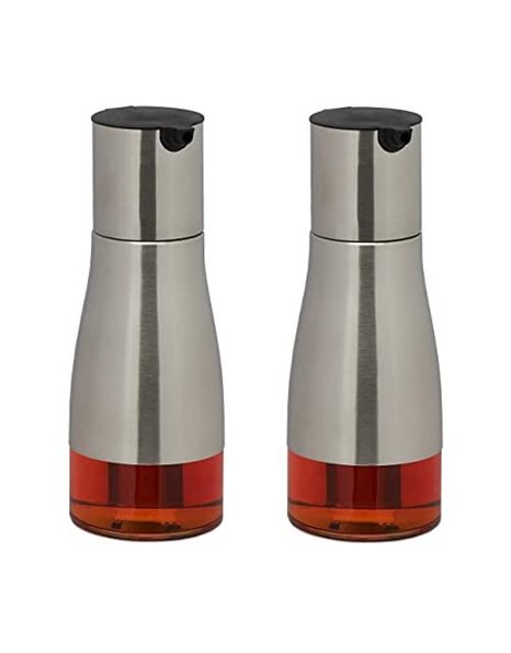 Relaxdays Oil and Vinegar Dispenser Set, 2 Glass Bottles, 300 ml, Pourer, Vinaigrette & Dressing, 19 x 7 x 7 cm, Silver, 50% 40% Stainless Steel 10% Plastic, 25 x 6.5 x 6.5 cm
