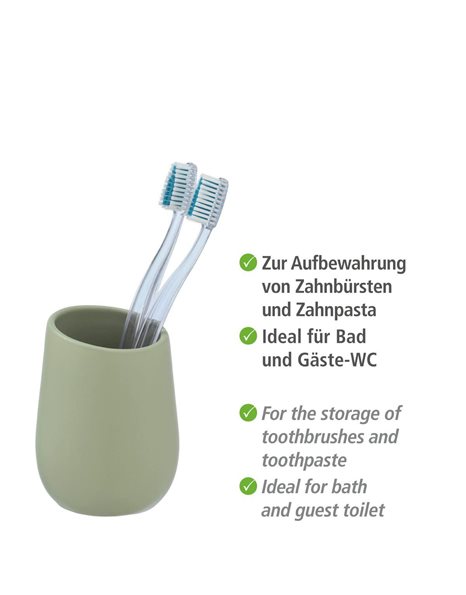WENKO Lime Green Toothbrush Mug Ceramic Matte Finish Toothbrush Cup Toothbrush Holder Toothpaste Storage